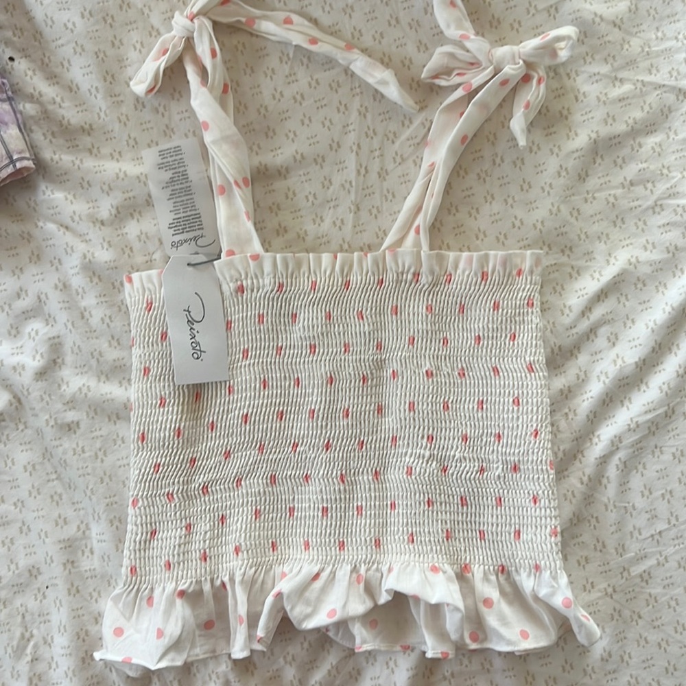 Peixoto Michi Top - pink dots smocked white blouse NWT
